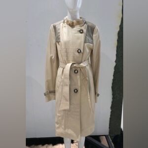 Ottimo Leather Cream Trench Coat with Button Details